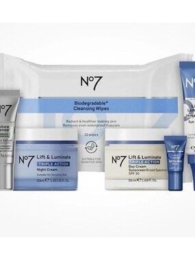 No7 Lift & Luminate Triple Action Skincare System Set (Full Size), New In Box